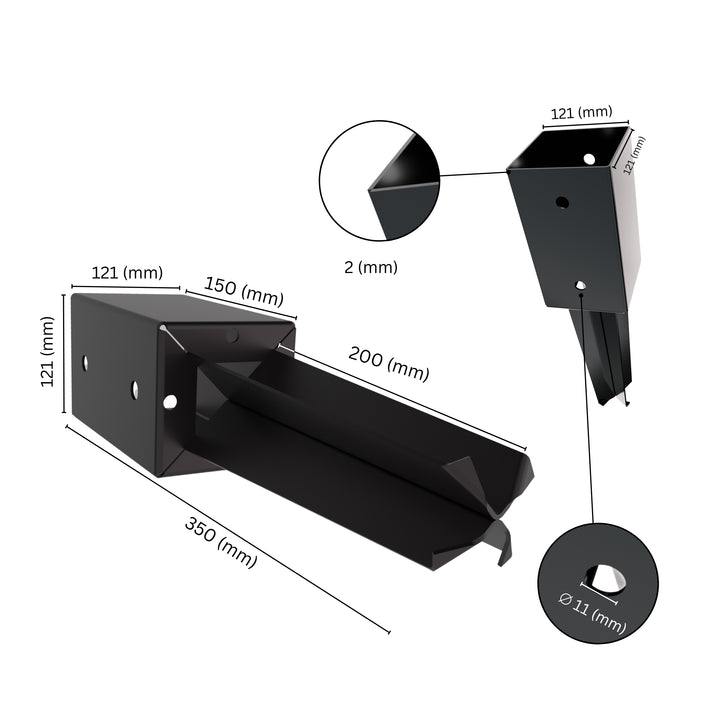 Concrete in post spike anchor with labeled size and dimensions.