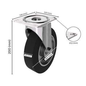 Caster wheel with labeled dimensions.
