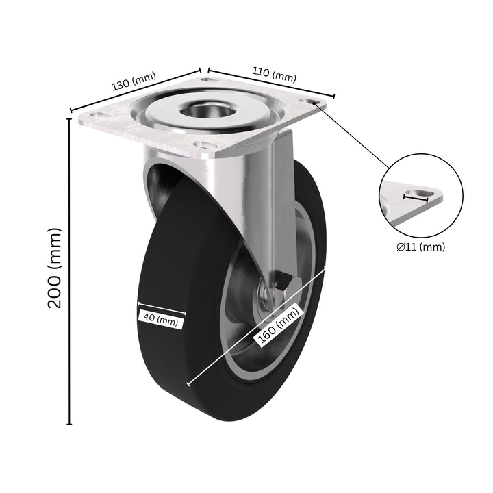 Caster wheel with labeled dimensions.