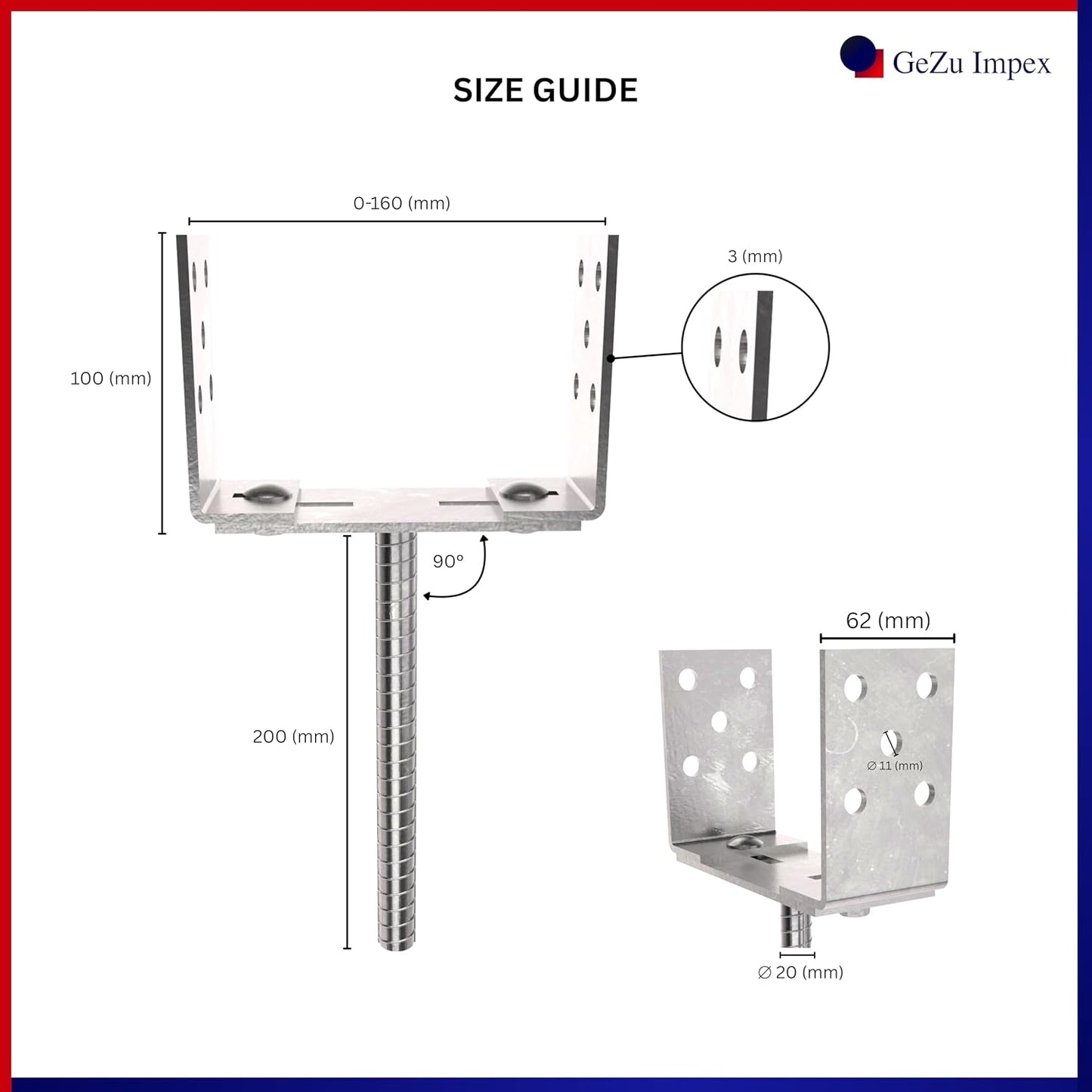Adjustable Width U Post Support with TMT Rod