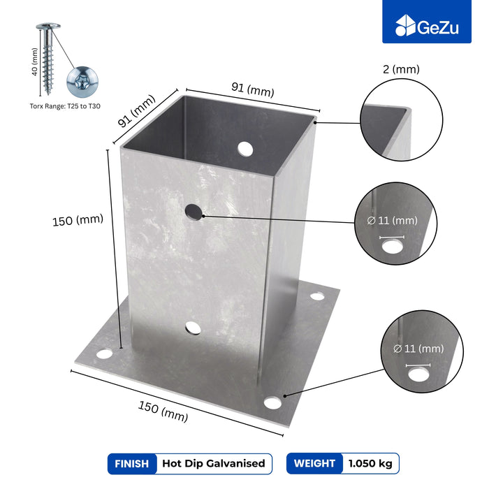 Square Bolt Down Post Support Base | Post Shoe