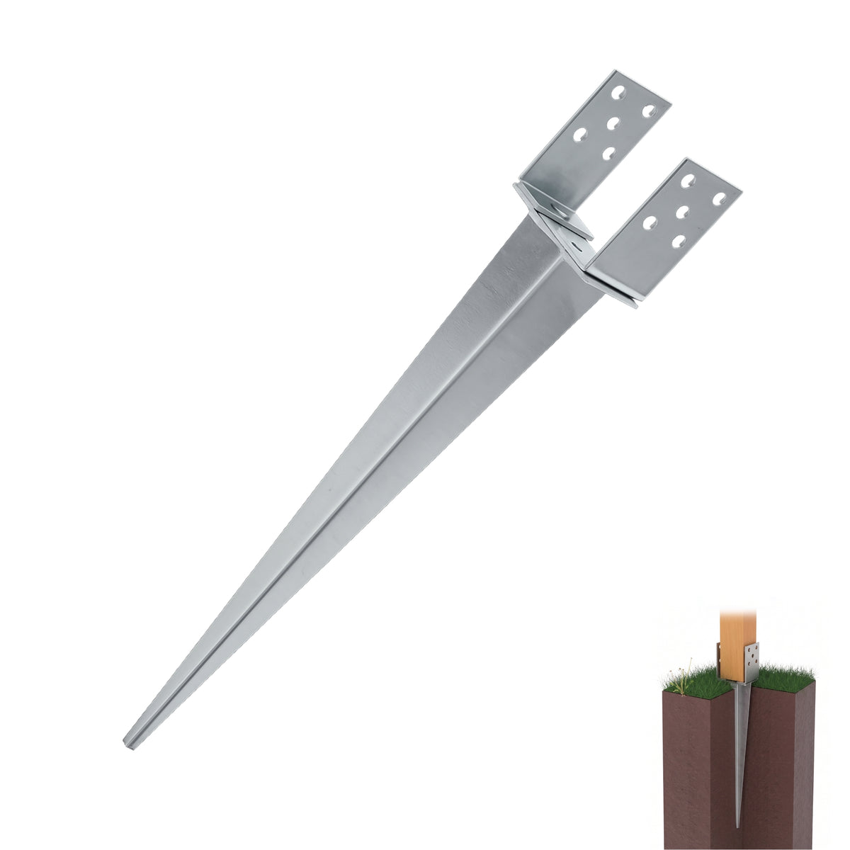 Supporto per palo a punta regolabile 70–140 mm – zincato a caldo