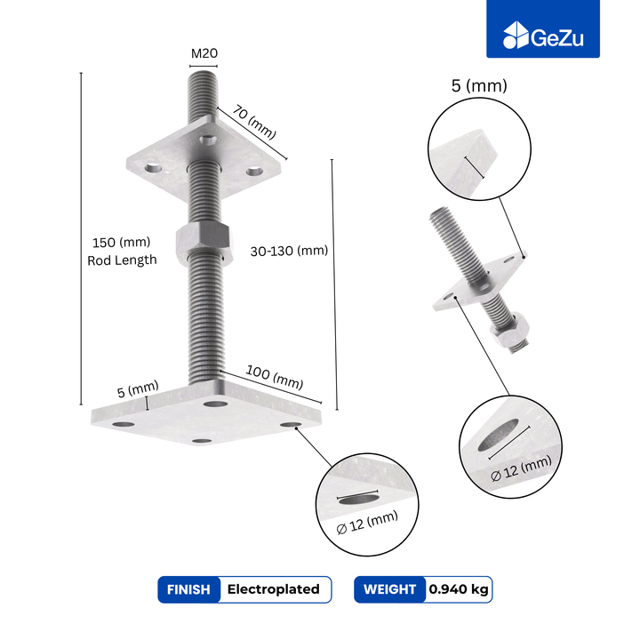 Height Adjustable Bolt Down Post Support | Post Base Bundle