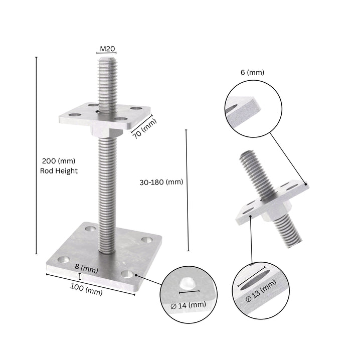 Height Adjustable Bolt Down Post Support | Adjustable Post Base