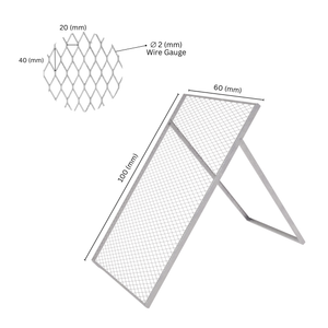 Compost sieve showing labeled dimensions.