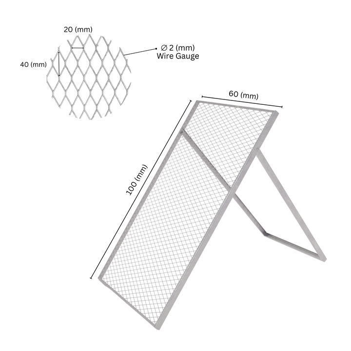 Compost sieve showing labeled dimensions.