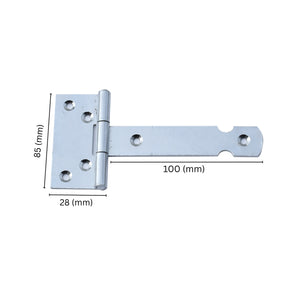 Heavy-duty T hinge with labeled dimensions.
