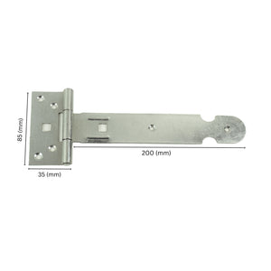 Heavy-duty T hinge with labeled dimensions.