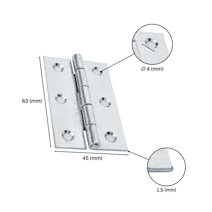butt hinge with labeled dimensions.