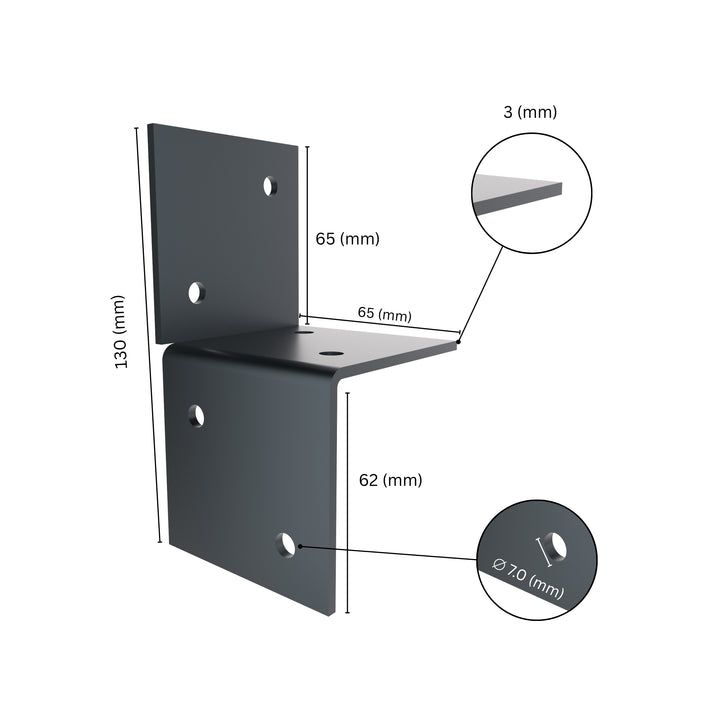 Wall pergola bracket with labeled size dimensions.