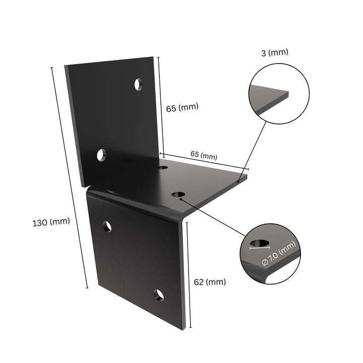 Wall pergola bracket with labeled size dimensions.