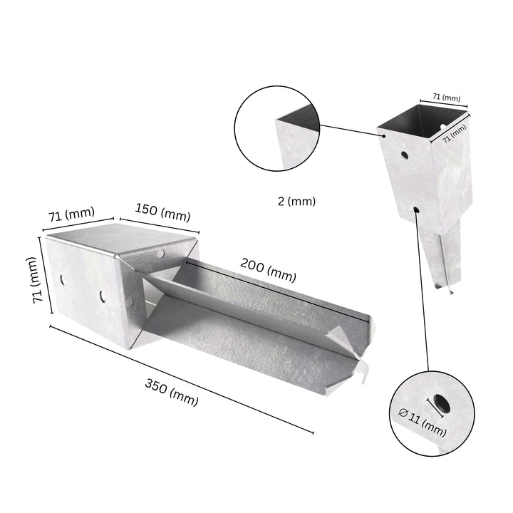 Concrete in post spike anchor with labeled size and dimensions.