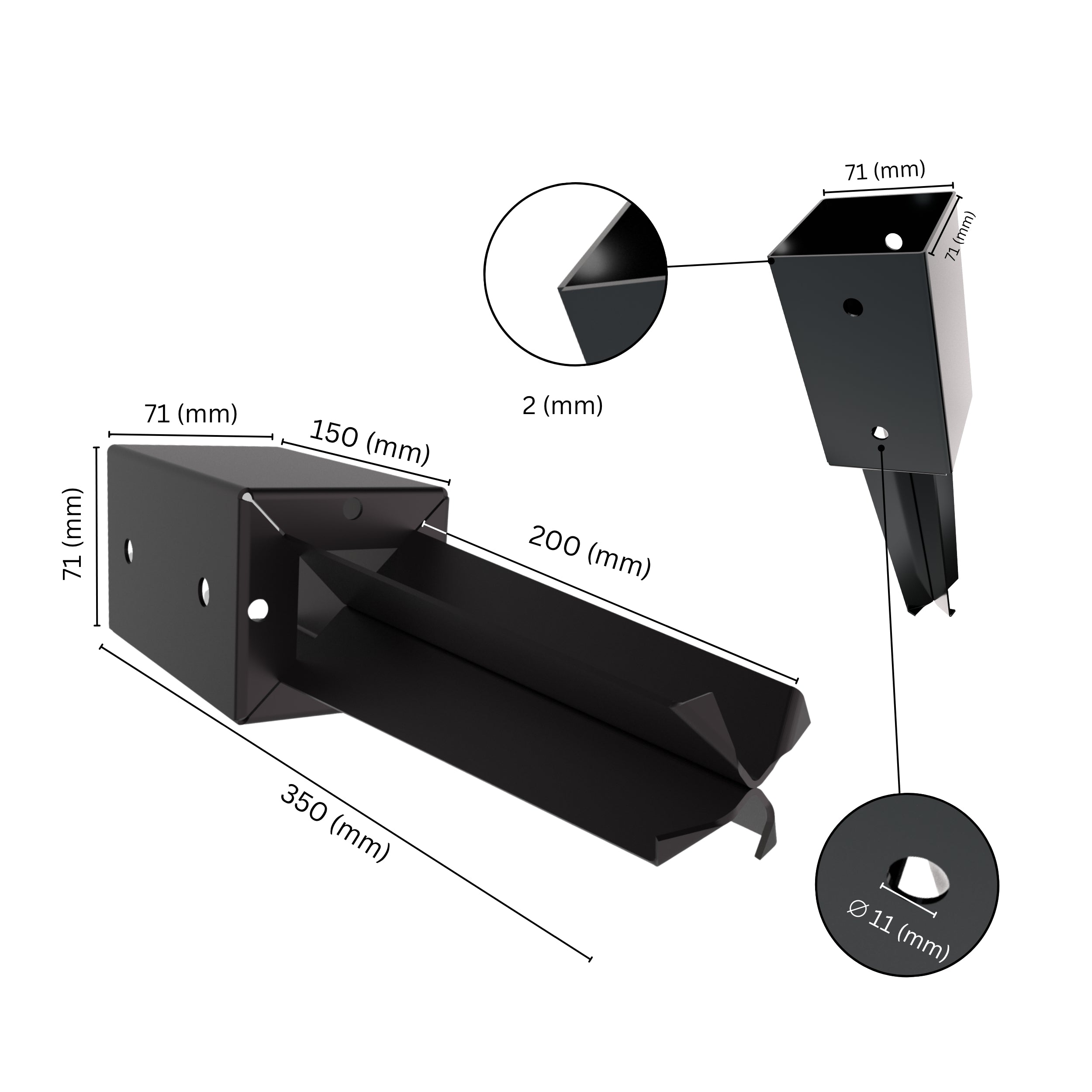 Concrete in post spike anchor with labeled size and dimensions.