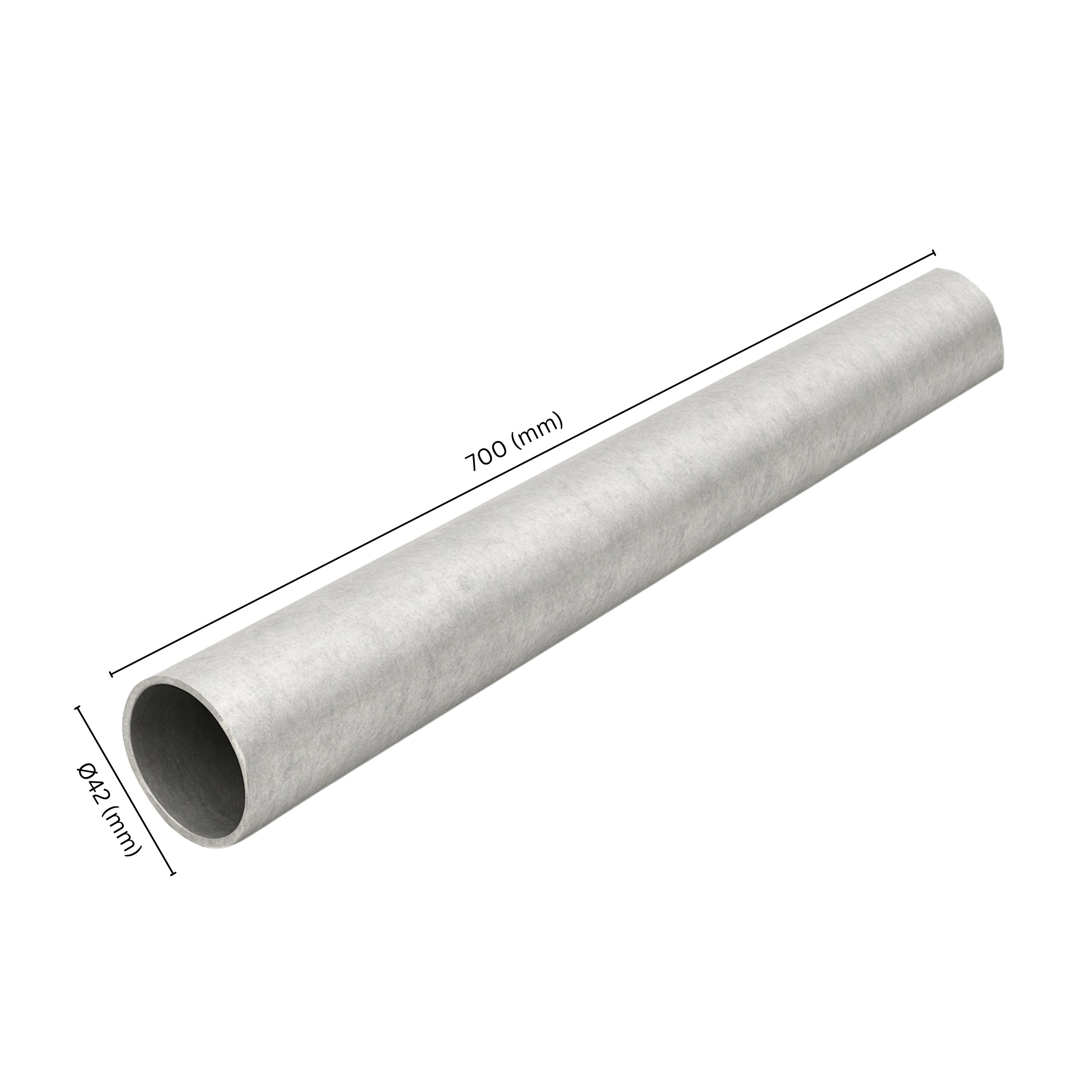 Steel pipe Ø42 mm x 700 mm with labeled dimension.