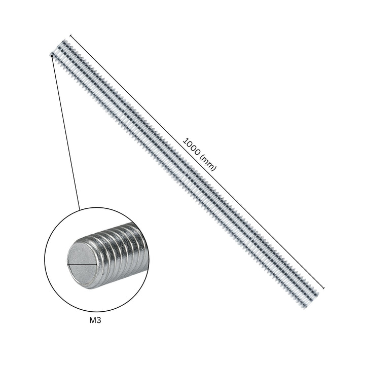 Threaded screw rod with labeled size dimensions.