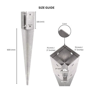 Drive in fence post spike with labeled dimensions.