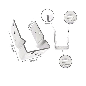 U shape post support fence foot base bracket with labeled dimensions. 