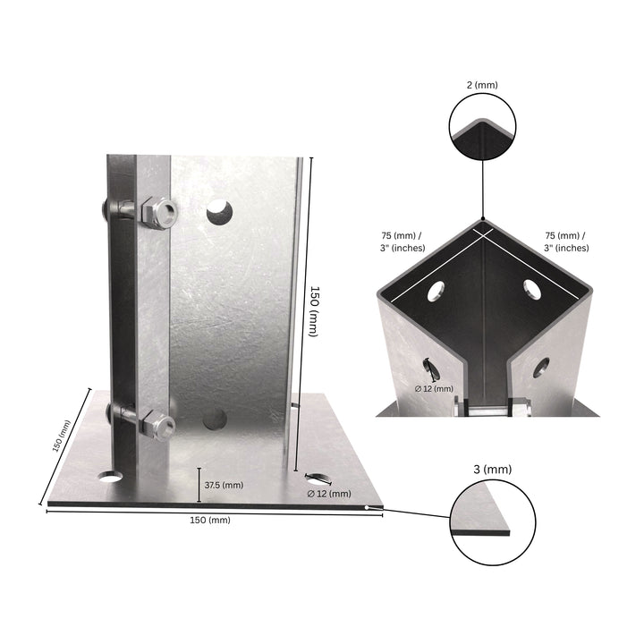 Swift Clamp Bolt Down Post Support with labeled dimensions.