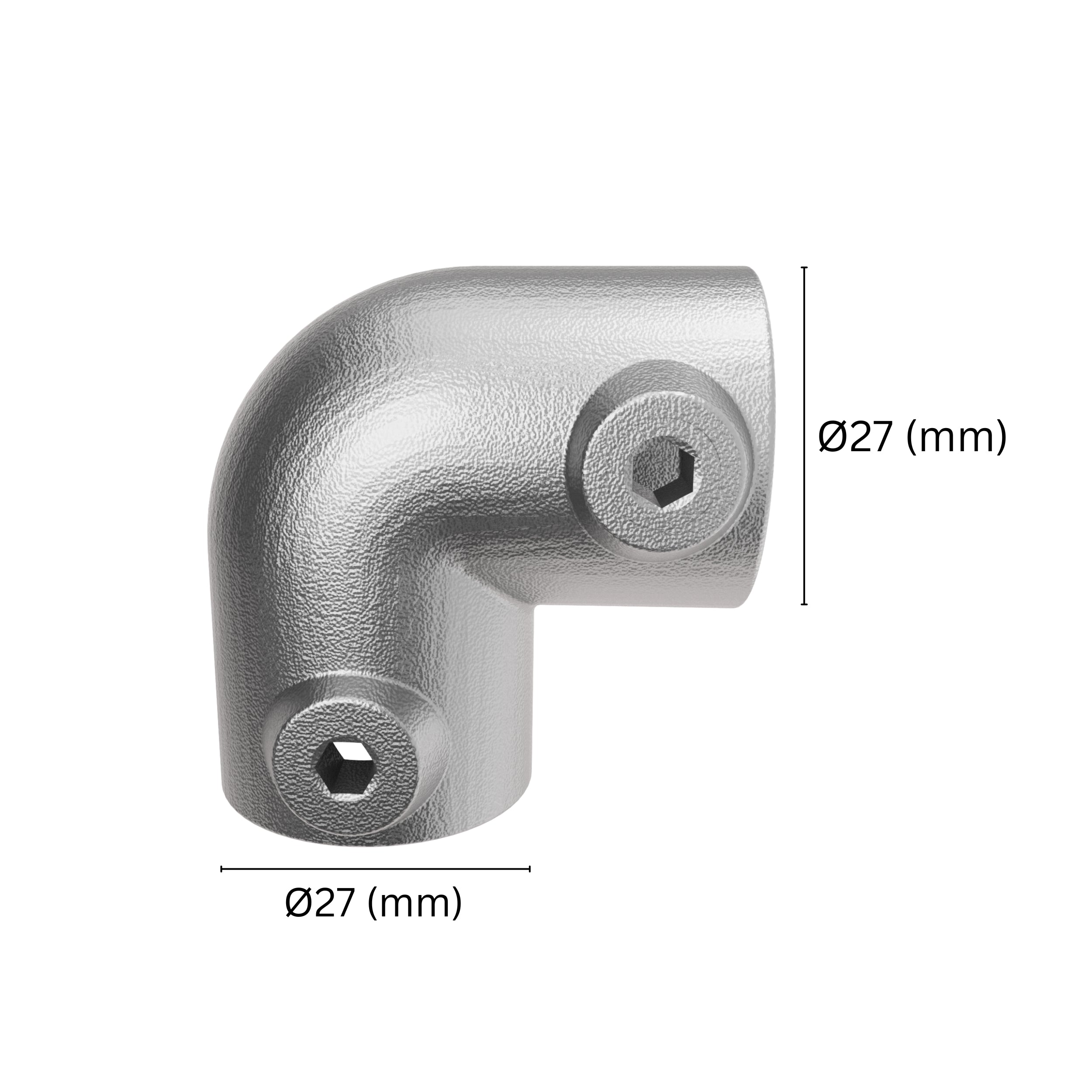 Elbow pipe clamp with labeled dimensions.
