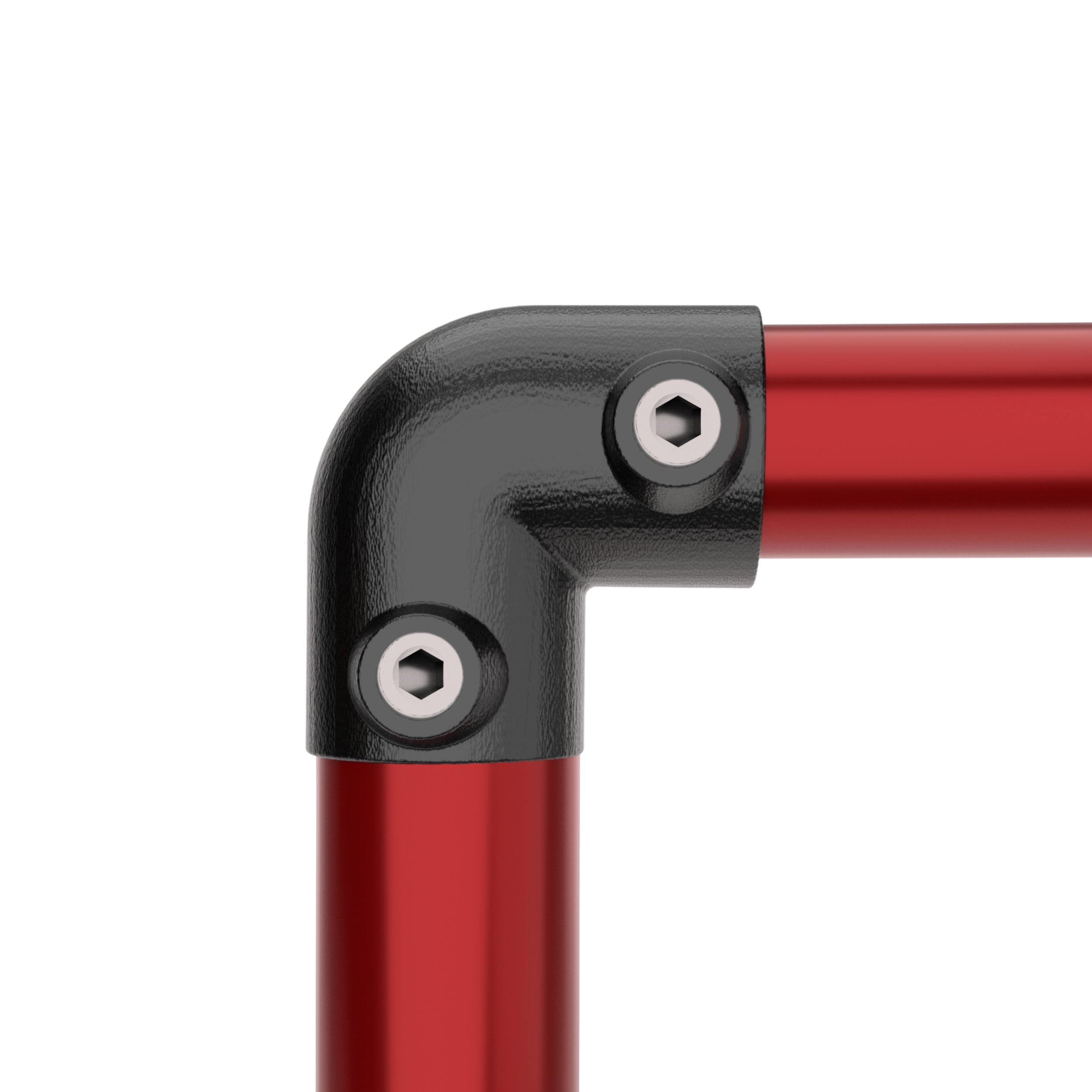 Elbow joint connector pipe fitting connecting two tubes at 90 degree angle.