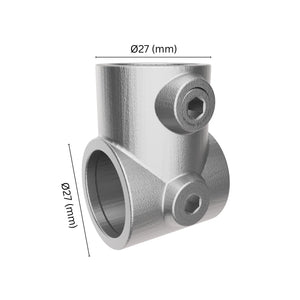 Short tee tube key clamp with labeled dimensions.