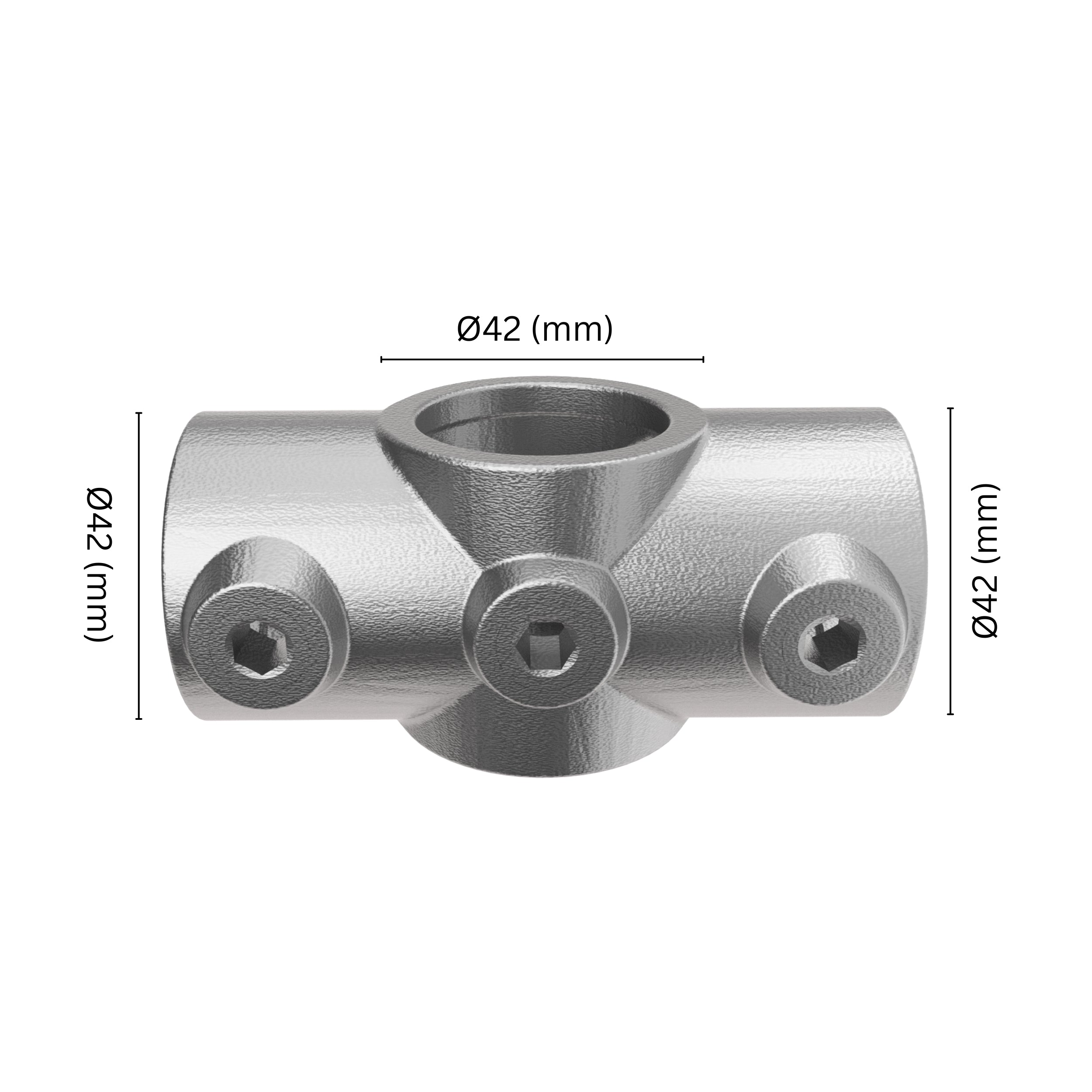 Two Socket Cross Tube Clamp 42 mm with labeled dimensions.