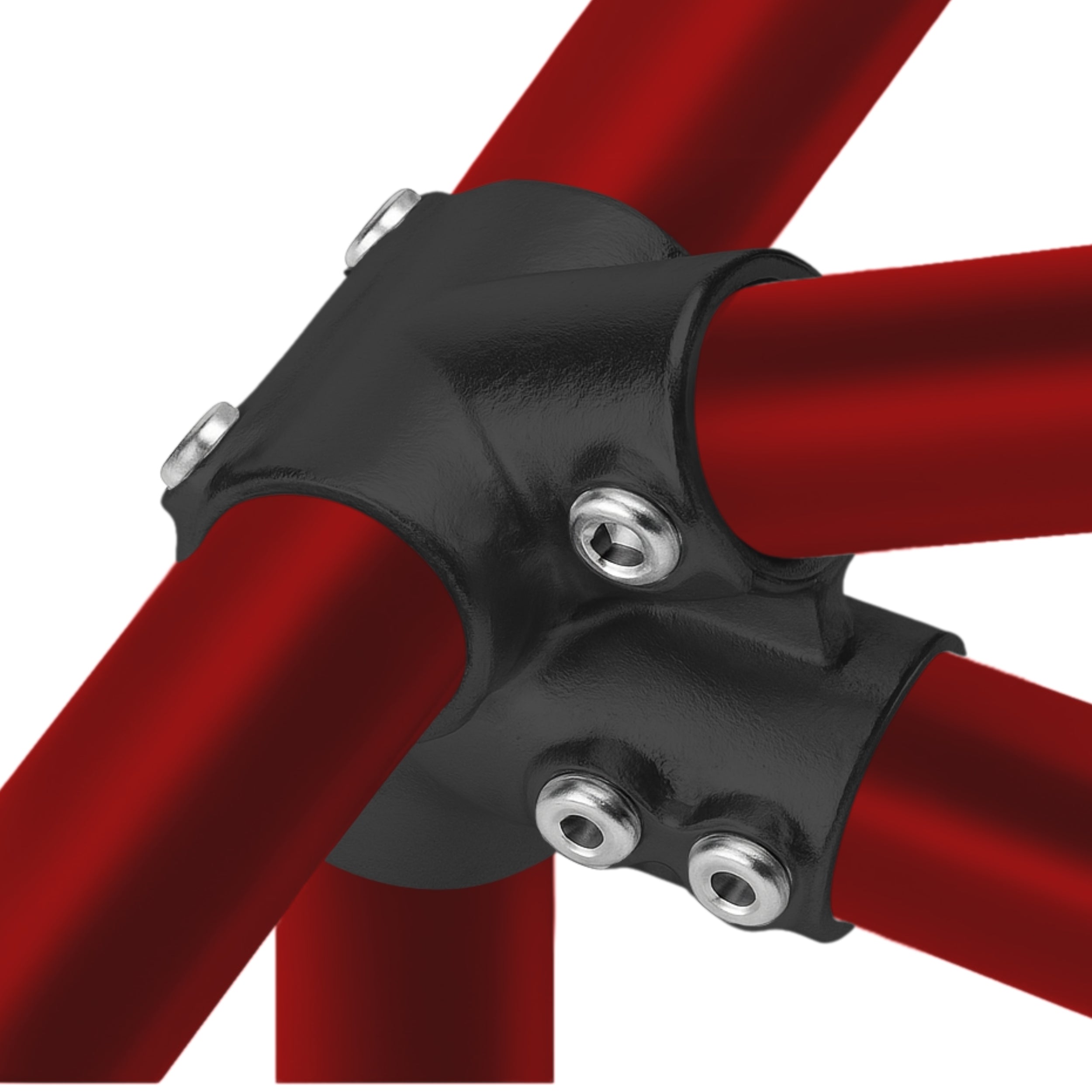 Four tubes connected to an eaves tube clamp, positioned at different angles.