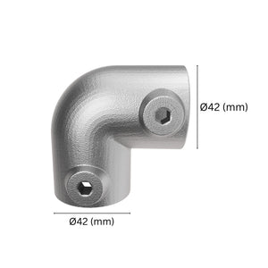 Elbow pipe clamp with labeled dimensions.
