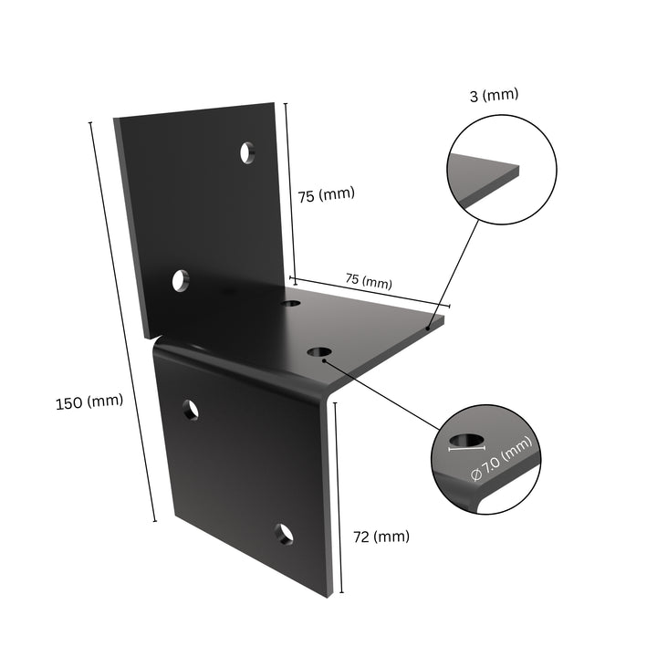 Wall pergola bracket with labeled size dimensions.