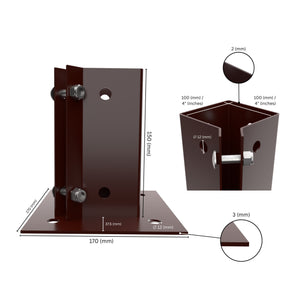 Swift Clamp Bolt Down Post Support with labeled dimensions.