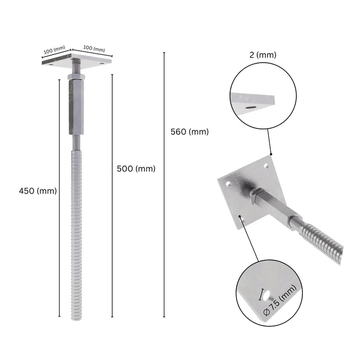 Concrete in post support T shape with labeled size dimesnions.