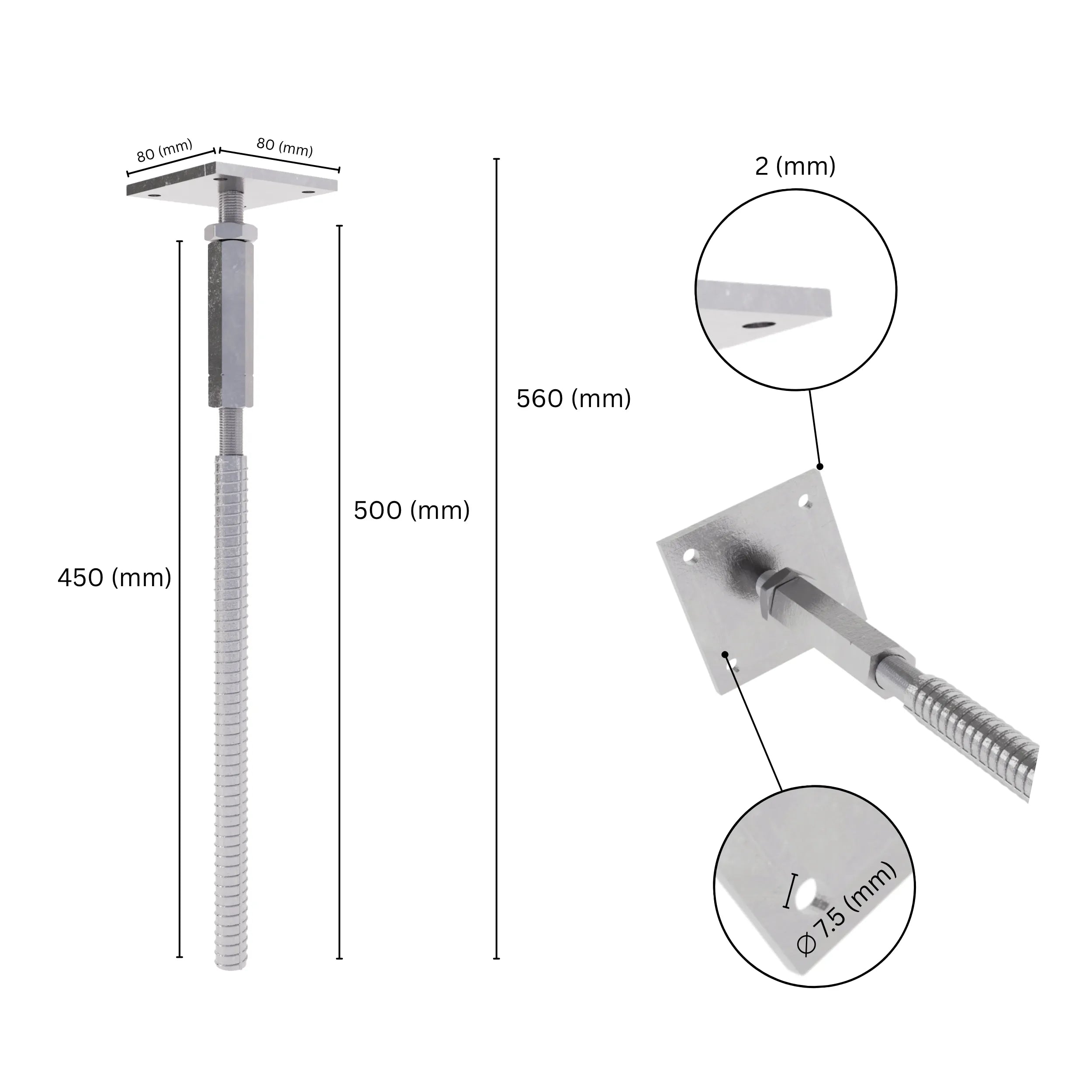 Concrete in post support T shape with labeled size dimesnions.