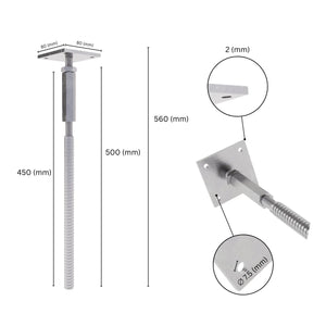 Concrete in post support T shape with labeled size dimesnions.