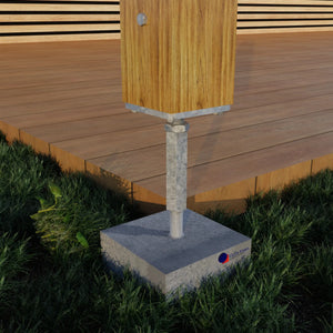 Concrete in adjustable post support visual installation.