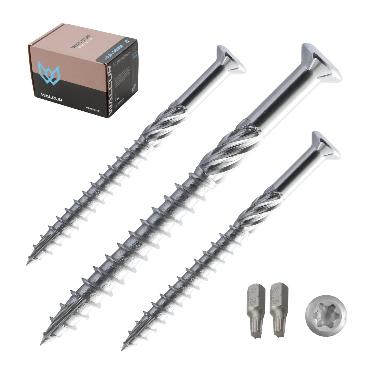 Vite per terrazza 5,0 x 60 mm in acciaio inox, confezione da 200 pezzi con 2 punte Torx