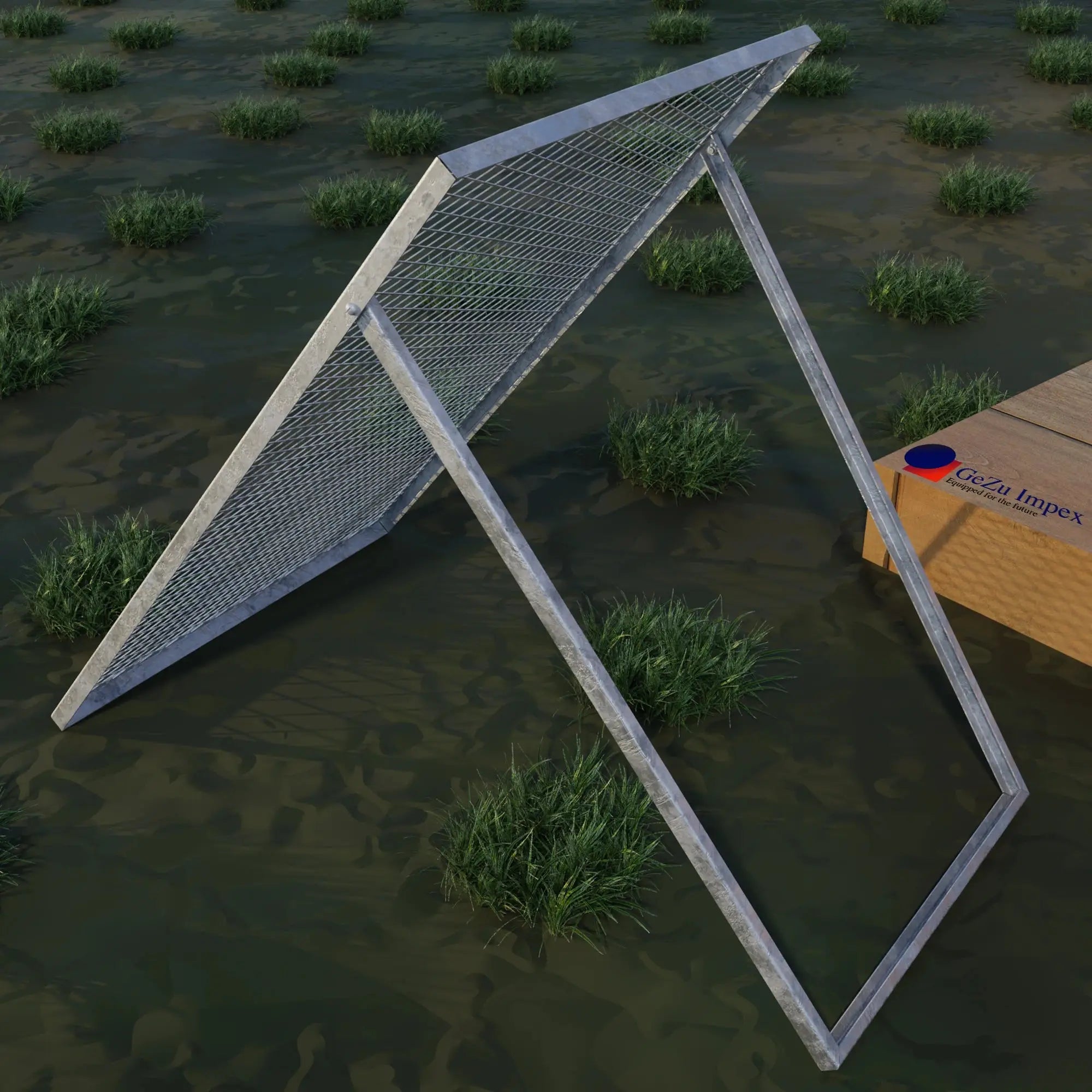 Compost sieve placed on a sand.