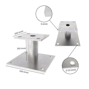 Bolt Down Elevated Post Base with labeled size dimensions.
