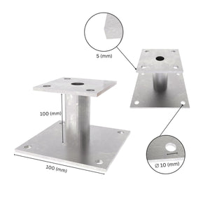 Bolt Down Elevated Post Base with labeled size dimensions.