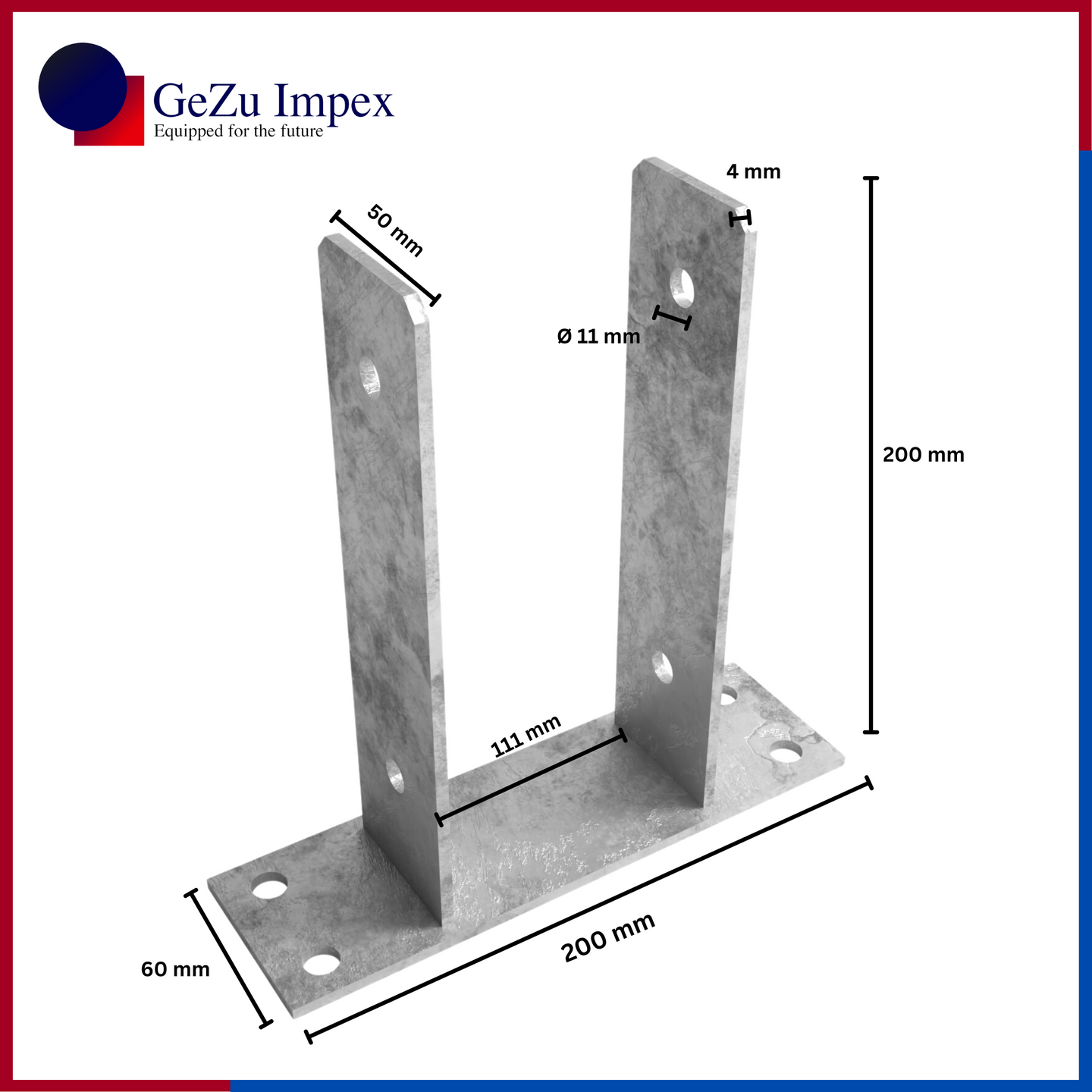 111 x 200 x 50 x 60 x 4 mm / Hot Dip Galvanised