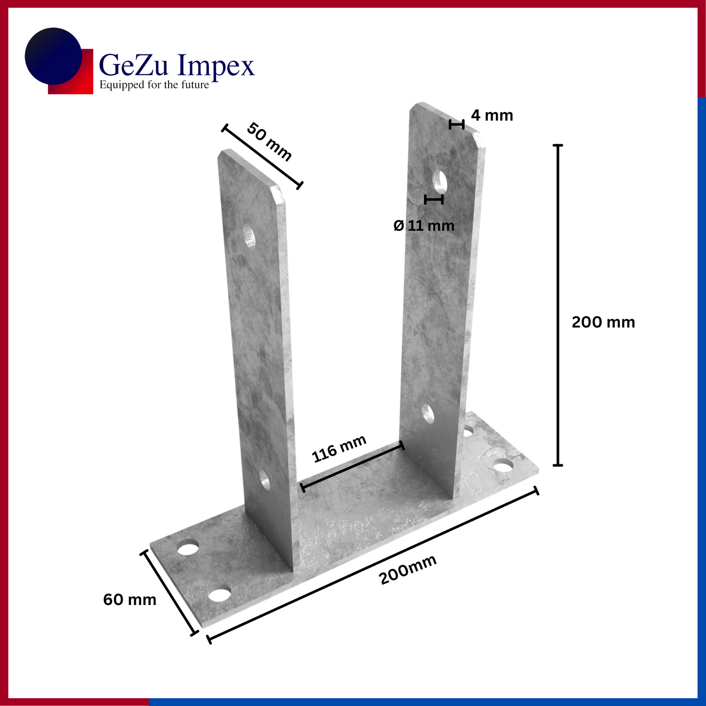 116 x 200 x 50 x 60 x 4 mm / Hot Dip Galvanised