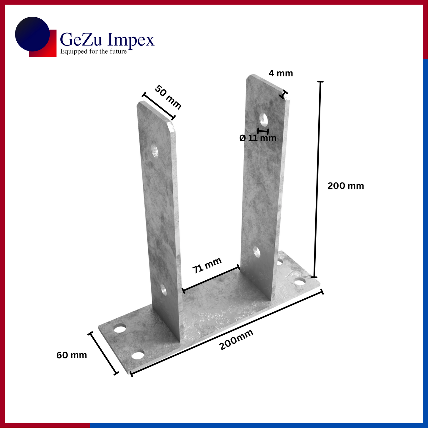 71 x 200 x 50 x 60 x 4 mm / Stainless steel