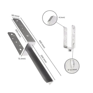 U post support holder with pin labeled dimensions.