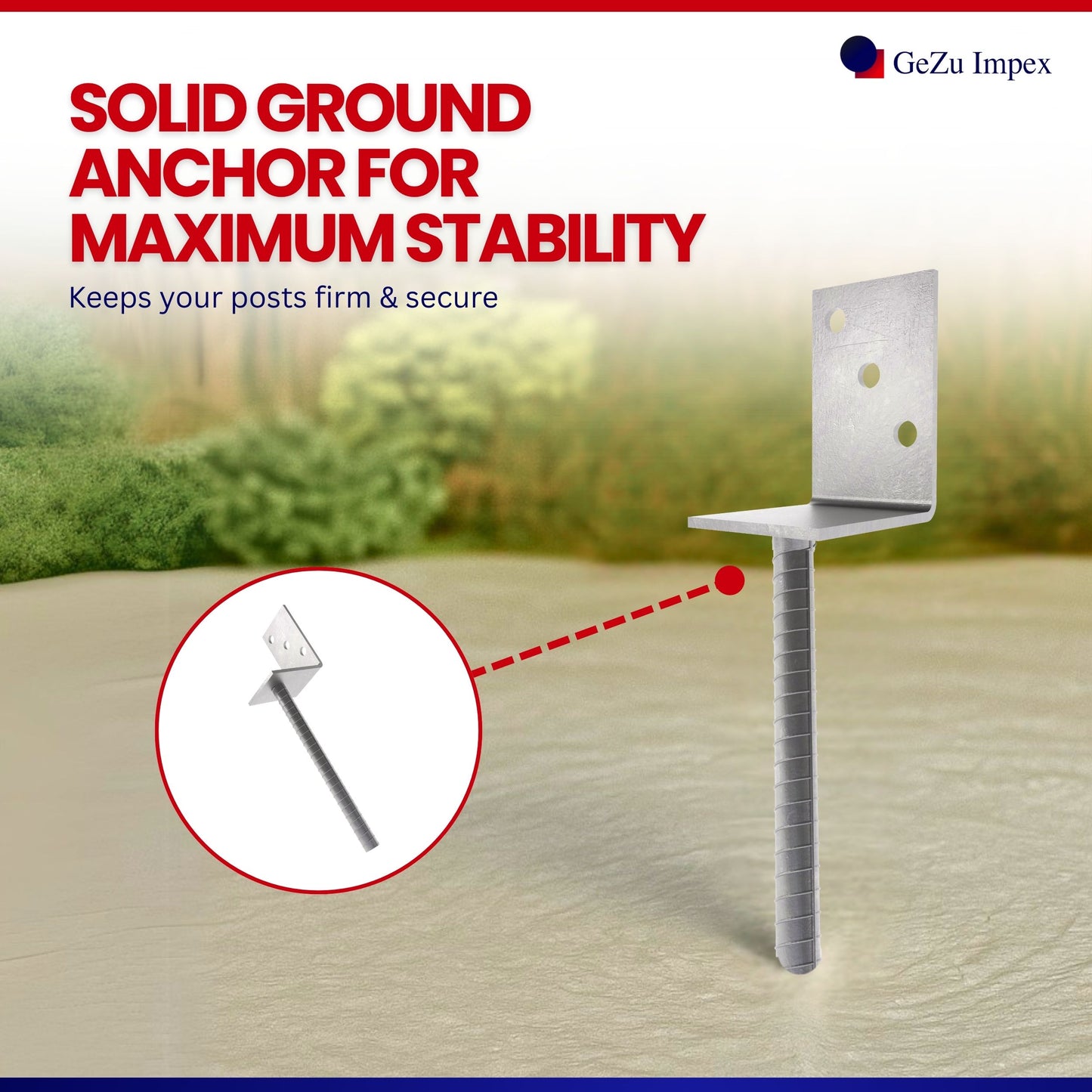 L-shaped pole support to be cemented with bar
