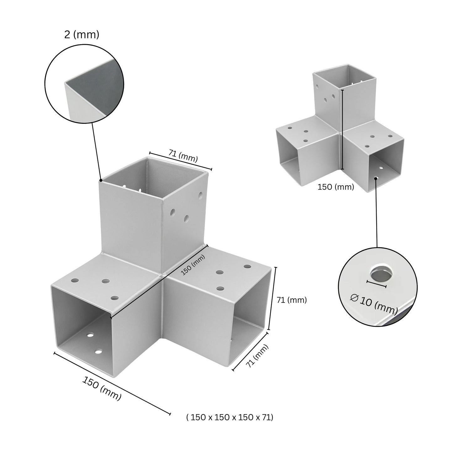 Connettore angolare per 3 travi