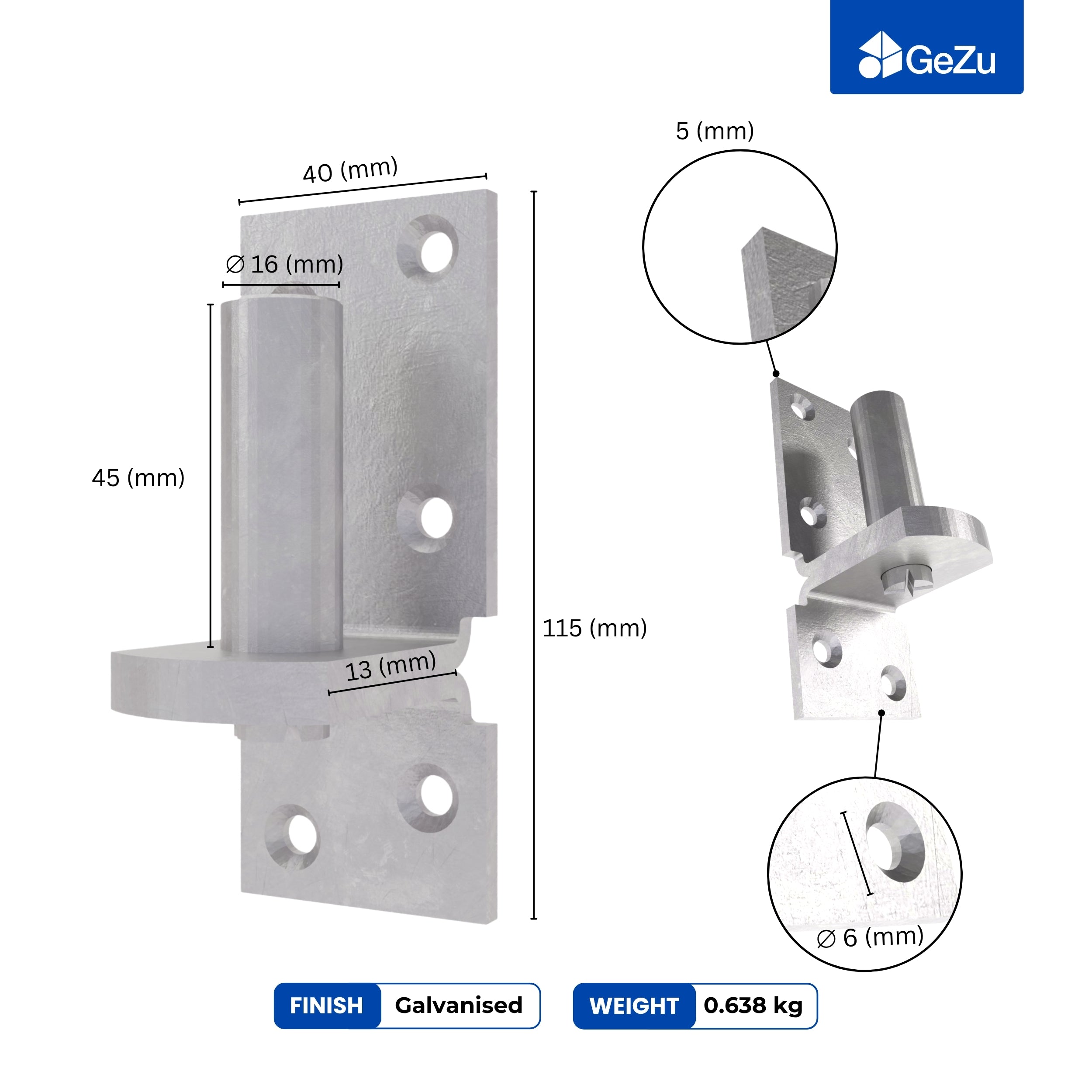 Hengseltapp Veggbrakett for Port | Pintel med Bakplate