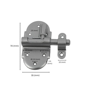 Grendel barrel bolt with spring labeled size dimensions.