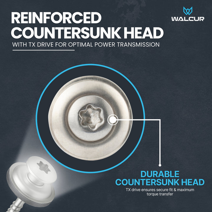 Countersunk head roofing screw with washer