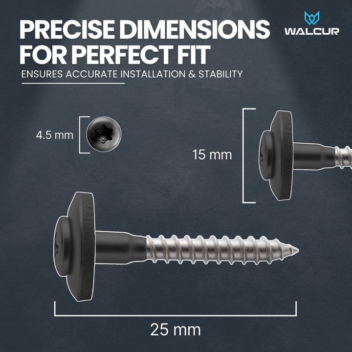 Plumber screw with labeled dimension.